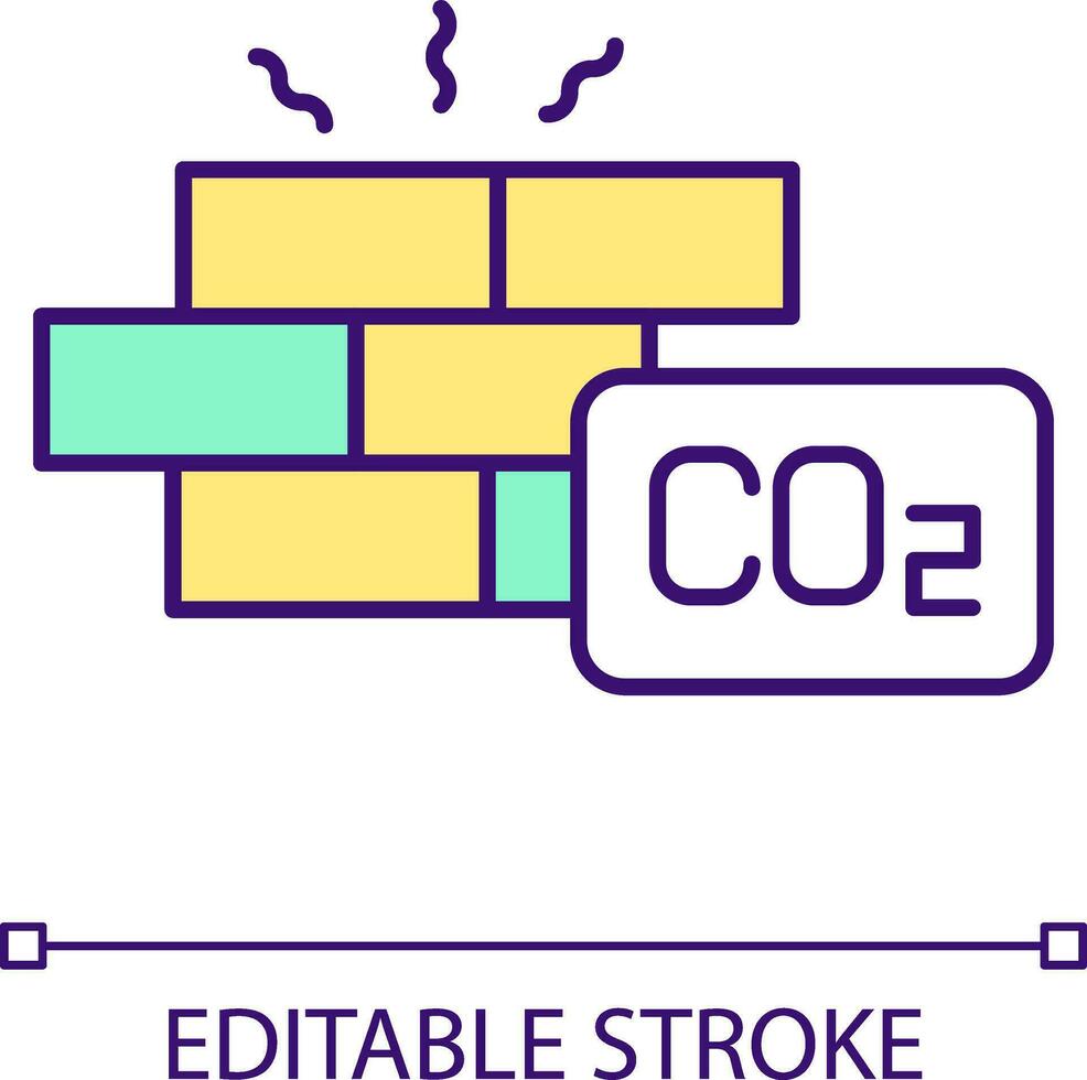 Construction material and carbon dioxide RGB color icon. Absorbing toxic elements in building wall. Isolated vector illustration. Simple filled line drawing. Editable stroke