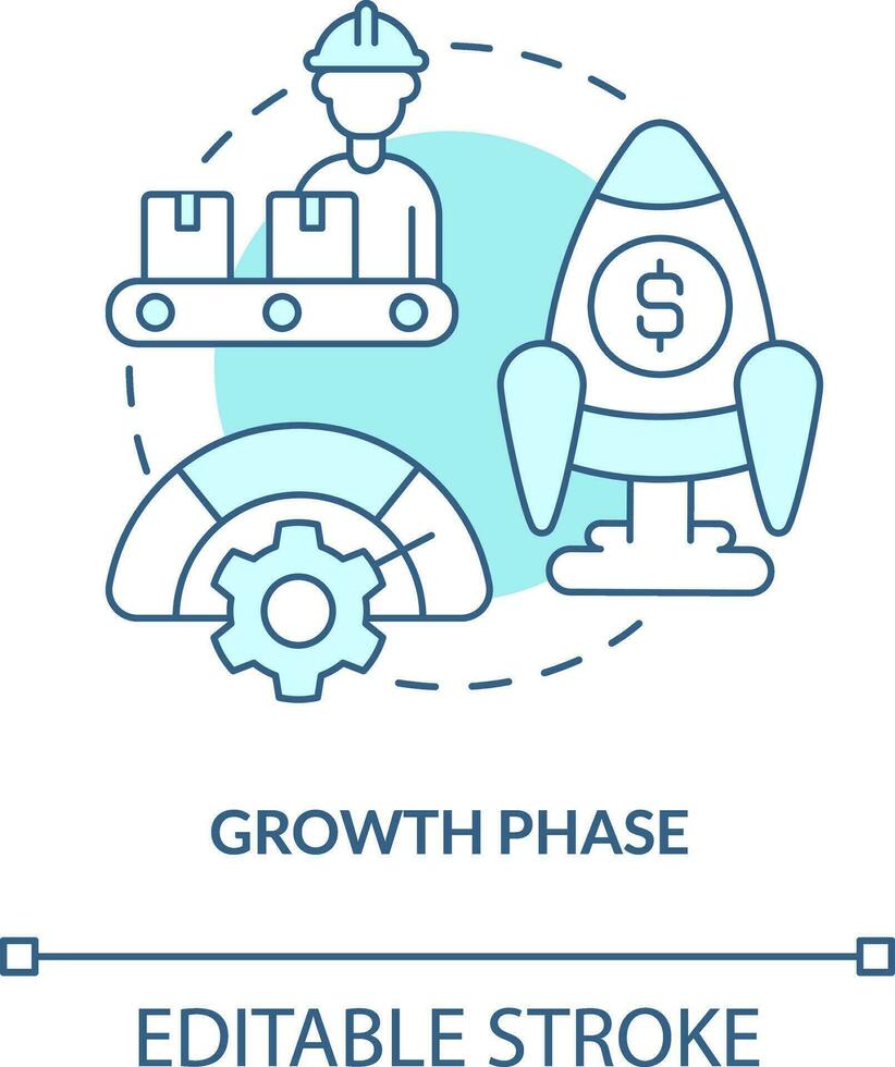 Growth phase turquoise concept icon. Business development. Stage of product lifecycle abstract idea thin line illustration. Isolated outline drawing. Editable stroke vector