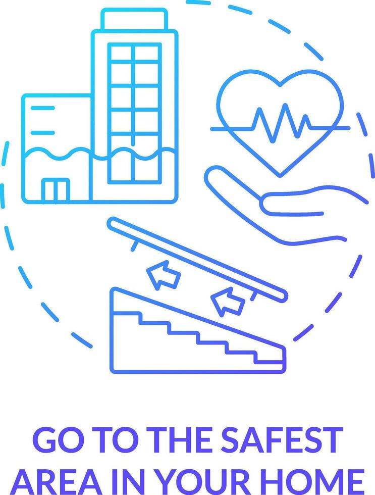 Go to safest area in home blue gradient concept icon. Disaster preparedness abstract idea thin line illustration. Safe shelter. Stairs in basement. Isolated outline drawing vector