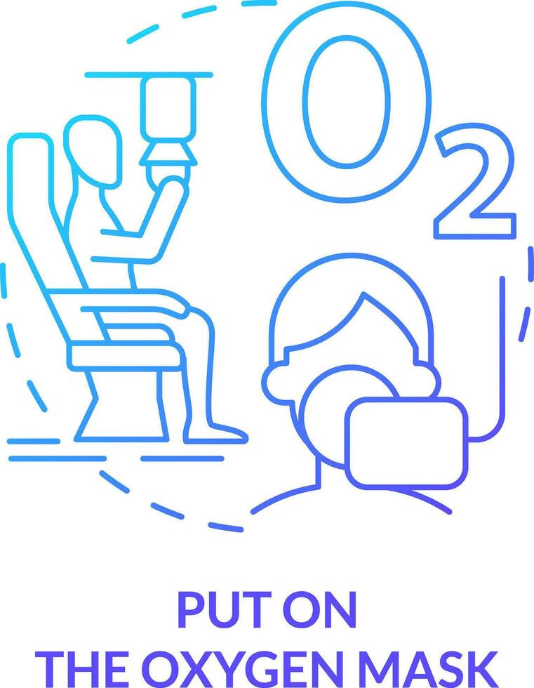 Put on oxygen mask blue gradient concept icon. Surviving aviation accident abstract idea thin line illustration. Drop in cabin pressure. Isolated outline drawing vector