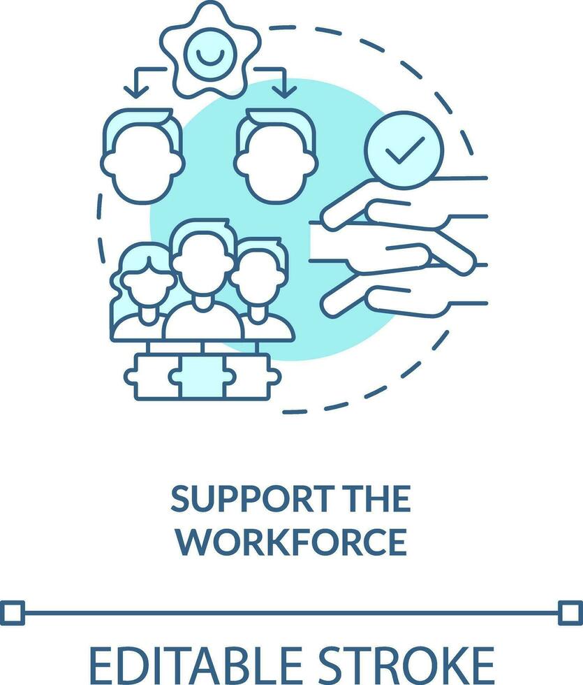 Support workforce turquoise concept icon. Addressing covid impact on logistics abstract idea thin line illustration. Isolated outline drawing. Editable stroke vector