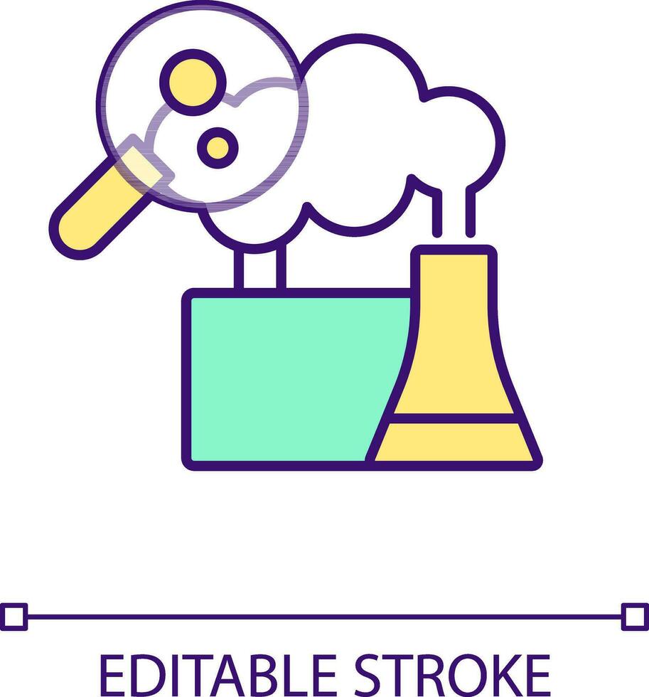 Analyzing industrial pollutions RGB color icon. Greenhouse effect causes. Impact on atmosphere. Isolated vector illustration. Simple filled line drawing. Editable stroke