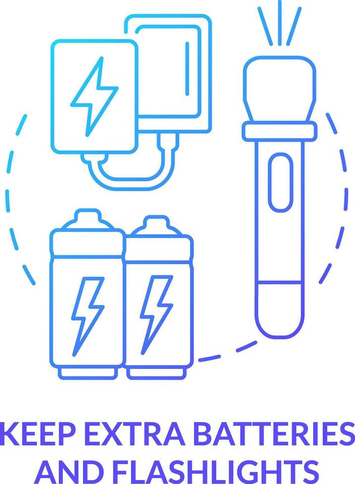 Keep extra batteries and flashlights blue gradient concept icon. Flood safety measure abstract idea thin line illustration. Additional light source. Isolated outline drawing vector