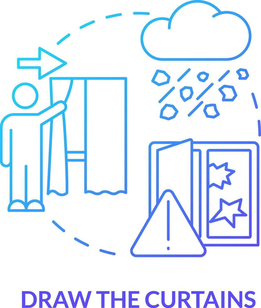 Draw curtains blue gradient concept icon. Staying safe during hailstorm abstract idea thin line illustration. Keep drapes closed. Extra protection. Isolated outline drawing vector