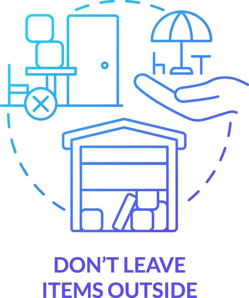 Dont leave items outside blue gradient concept icon. Prepare for storm abstract idea thin line illustration. Protect from hail damage. Isolated outline drawing vector