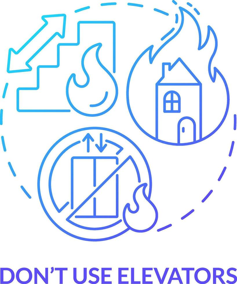 Dont use elevators blue gradient concept icon. Escape house from fire abstract idea thin line illustration. Stucking between floors risk. Isolated outline drawing vector