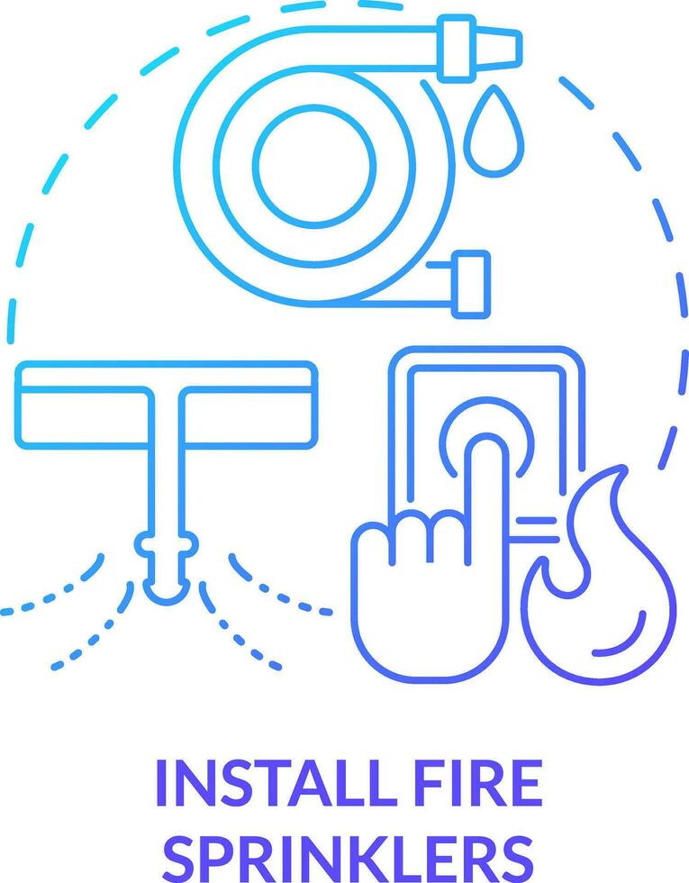 Instalar en pc fuego aspersores azul degradado concepto icono. salvaje fuego la seguridad resumen idea Delgado línea ilustración. aislado contorno dibujo. proteccion sistema en edificio vector