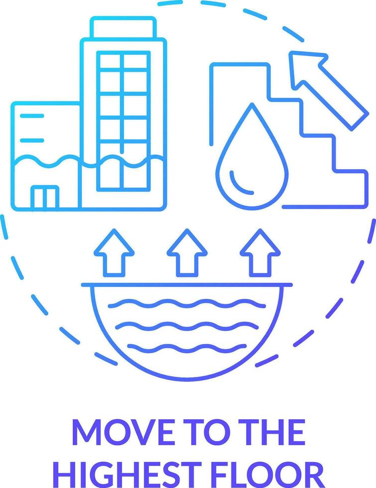 Move to highest floor blue gradient concept icon. Flood precautionary measure abstract idea thin line illustration. High-rise building. Isolated outline drawing vector