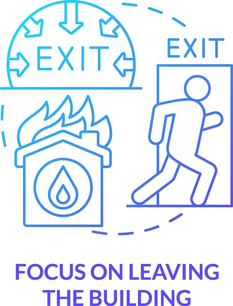 Focus on leaving building blue gradient concept icon. Survive fire in house abstract idea thin line illustration. Move to nearest exit. Isolated outline drawing vector