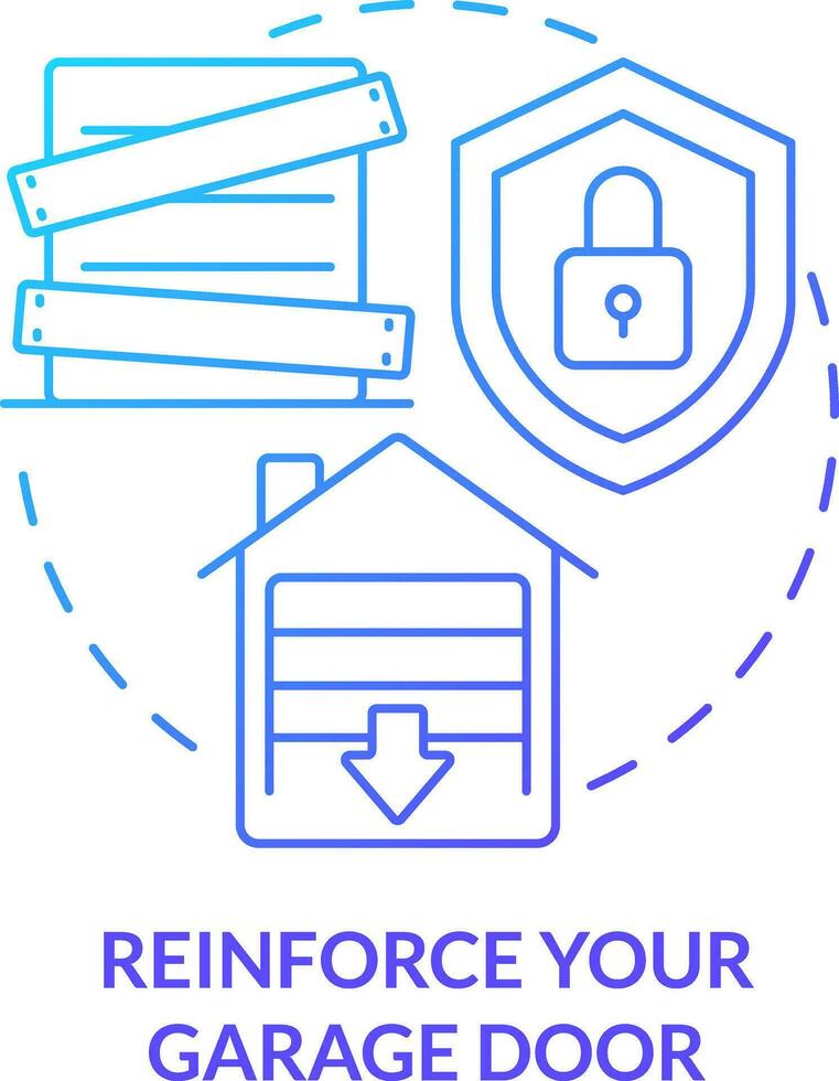 Reinforce garage door blue gradient concept icon. Wind storms safety abstract idea thin line illustration. Hurricane resistance. Roller door. Isolated outline drawing vector