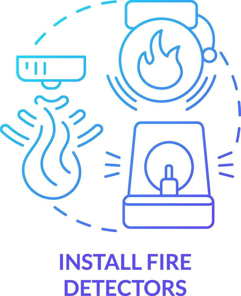 Install fire detectors blue gradient concept icon. Wild fire safety abstract idea thin line illustration. Smoke alarms on wall, ceiling. Isolated outline drawing vector