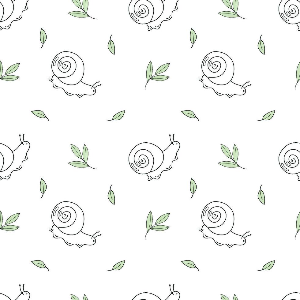 Seamless vector pattern snail in doodle style