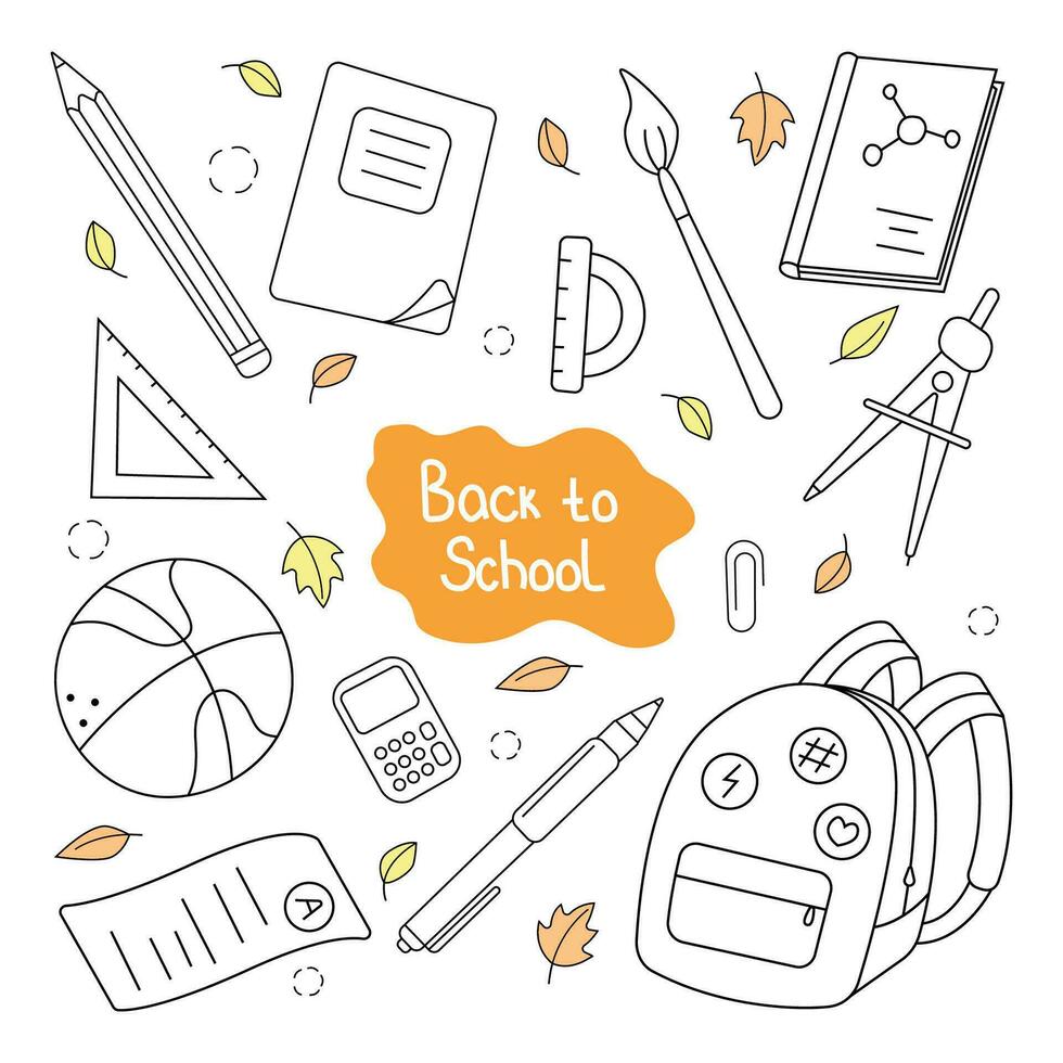 Vector set of back to school in doodle style