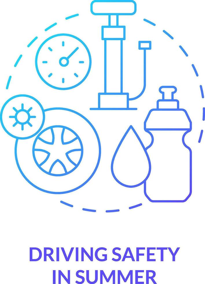 Driving safety in summer blue gradient concept icon. Check tires. Situational driving safety abstract idea thin line illustration. Isolated outline drawing vector