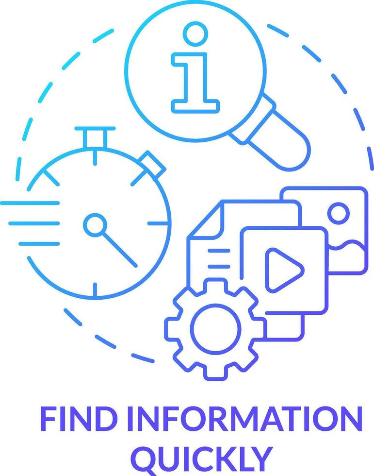 encontrar información con rapidez azul degradado concepto icono. fácil acceso a datos. expectativa desde contenido resumen idea Delgado línea ilustración. aislado contorno dibujo vector