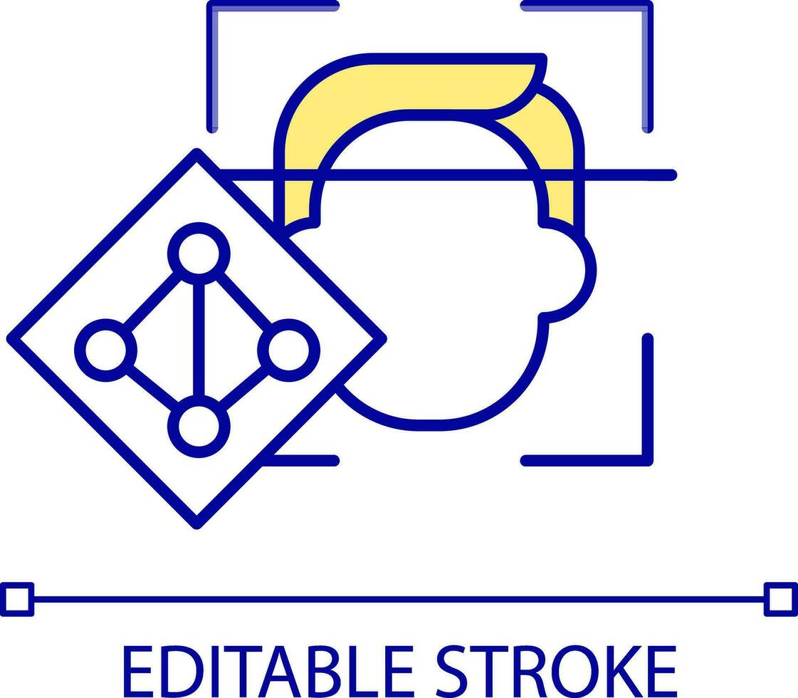 Facial recognition technology RGB color icon. Identifying human face. Deep learning. Identity verification. Isolated vector illustration. Simple filled line drawing. Editable stroke