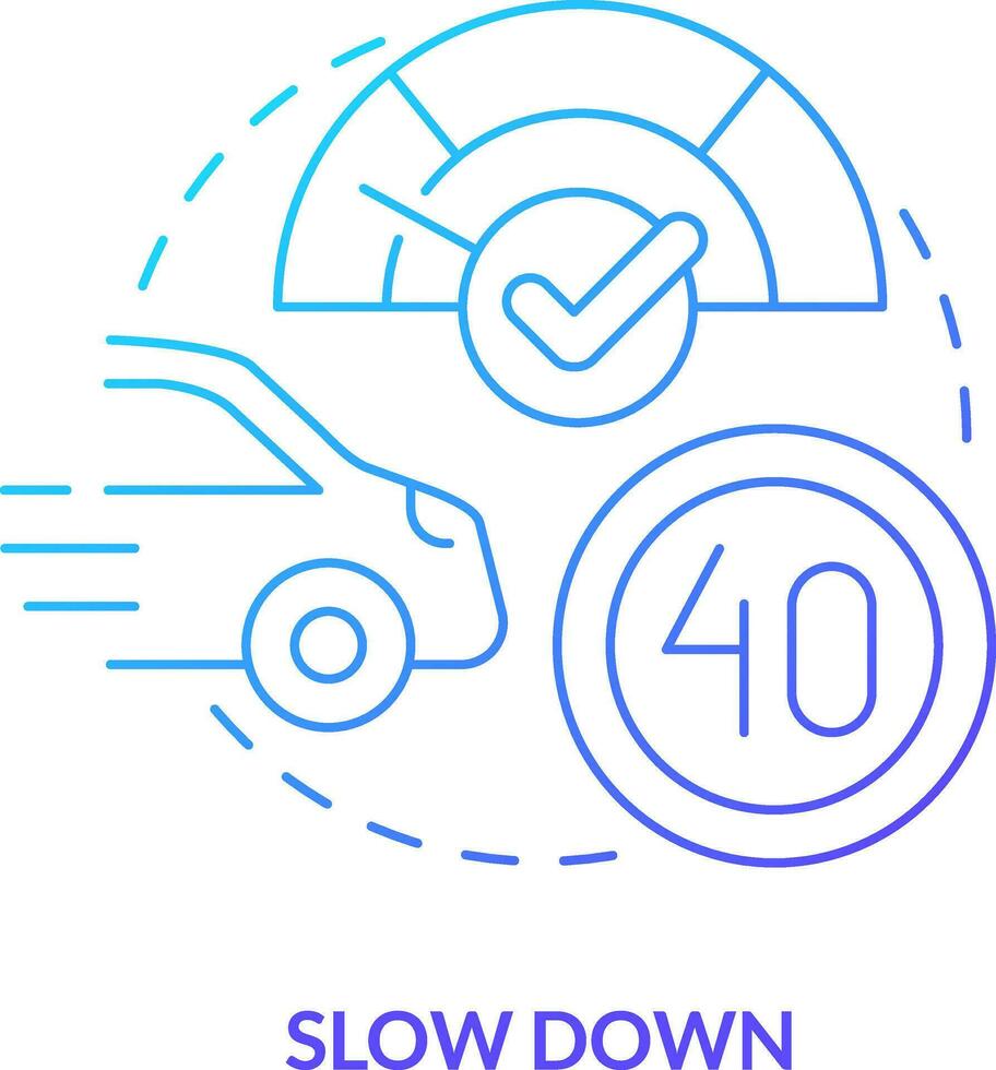 Slow down blue gradient concept icon. Adjust your speed at nighttime. Driving safety at night abstract idea thin line illustration. Isolated outline drawing vector