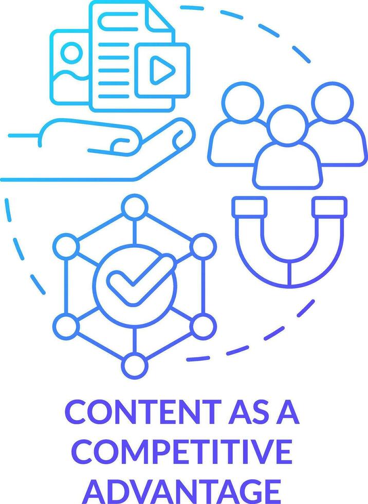 contenido como competitivo ventaja azul degradado concepto icono. desarrollo. datos diseño estrategia resumen idea Delgado línea ilustración. aislado contorno dibujo vector