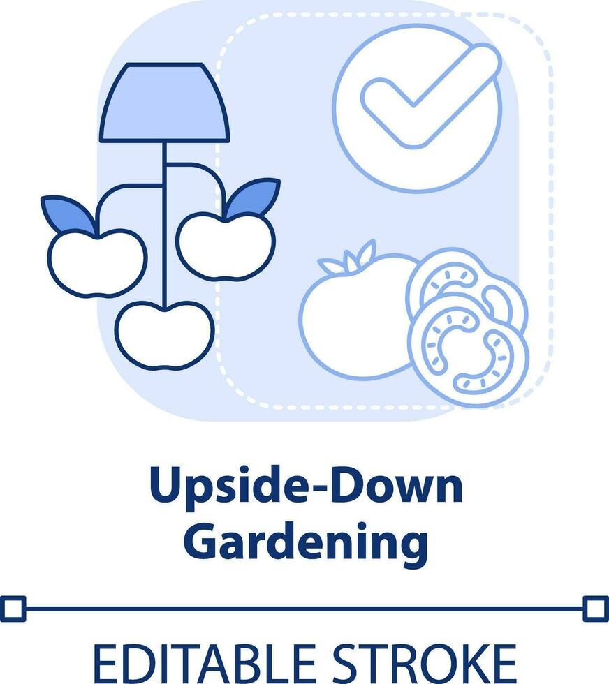 Upside down gardening light blue concept icon. Growing tomatoes. Gardening method abstract idea thin line illustration. Isolated outline drawing. Editable stroke vector