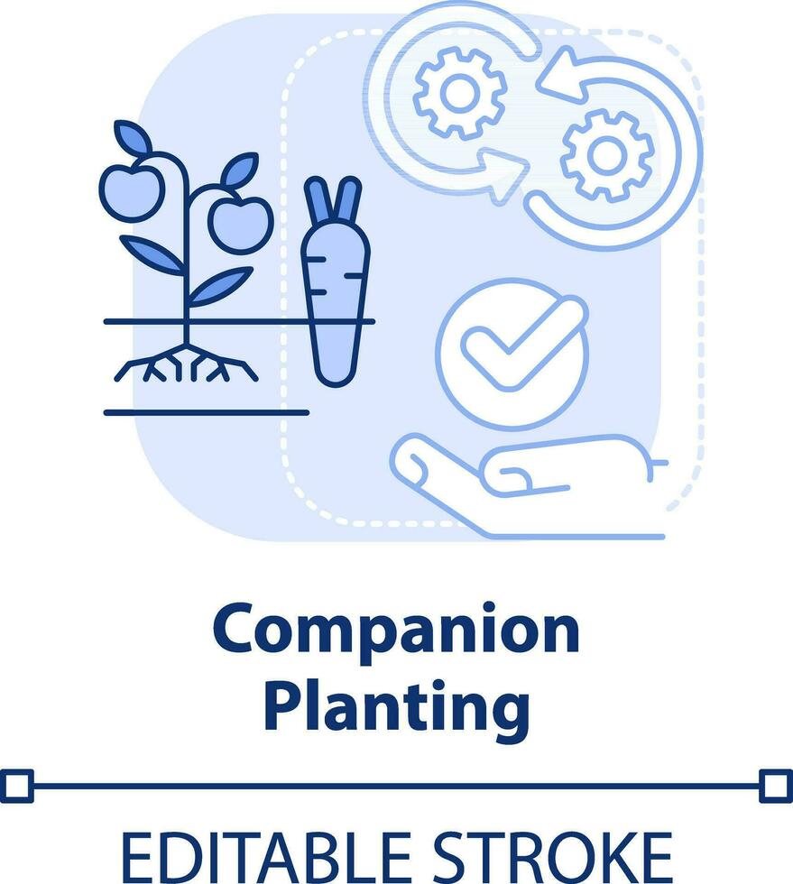 Companion planting light blue concept icon. Plant different crops together. Gardening abstract idea thin line illustration. Isolated outline drawing. Editable stroke vector