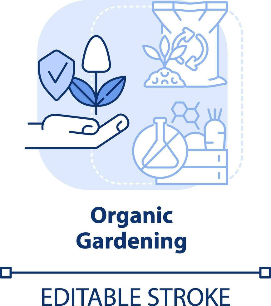 orgánico jardinería ligero azul concepto icono. No sintético fertilizantes jardinería tipo resumen idea Delgado línea ilustración. aislado contorno dibujo. editable carrera vector