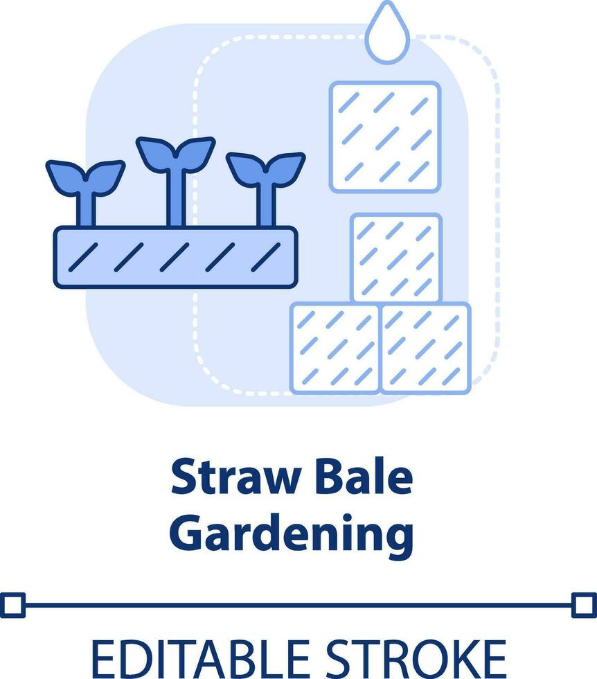 Paja bala jardinería ligero azul concepto icono. envase plantando jardinería método resumen idea Delgado línea ilustración. aislado contorno dibujo. editable carrera vector