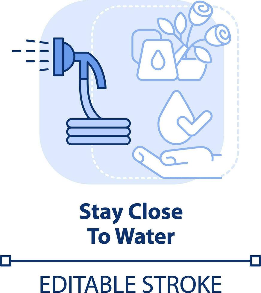 Stay close to water light blue concept icon. Water plants. Gardening recommendation abstract idea thin line illustration. Isolated outline drawing. Editable stroke vector