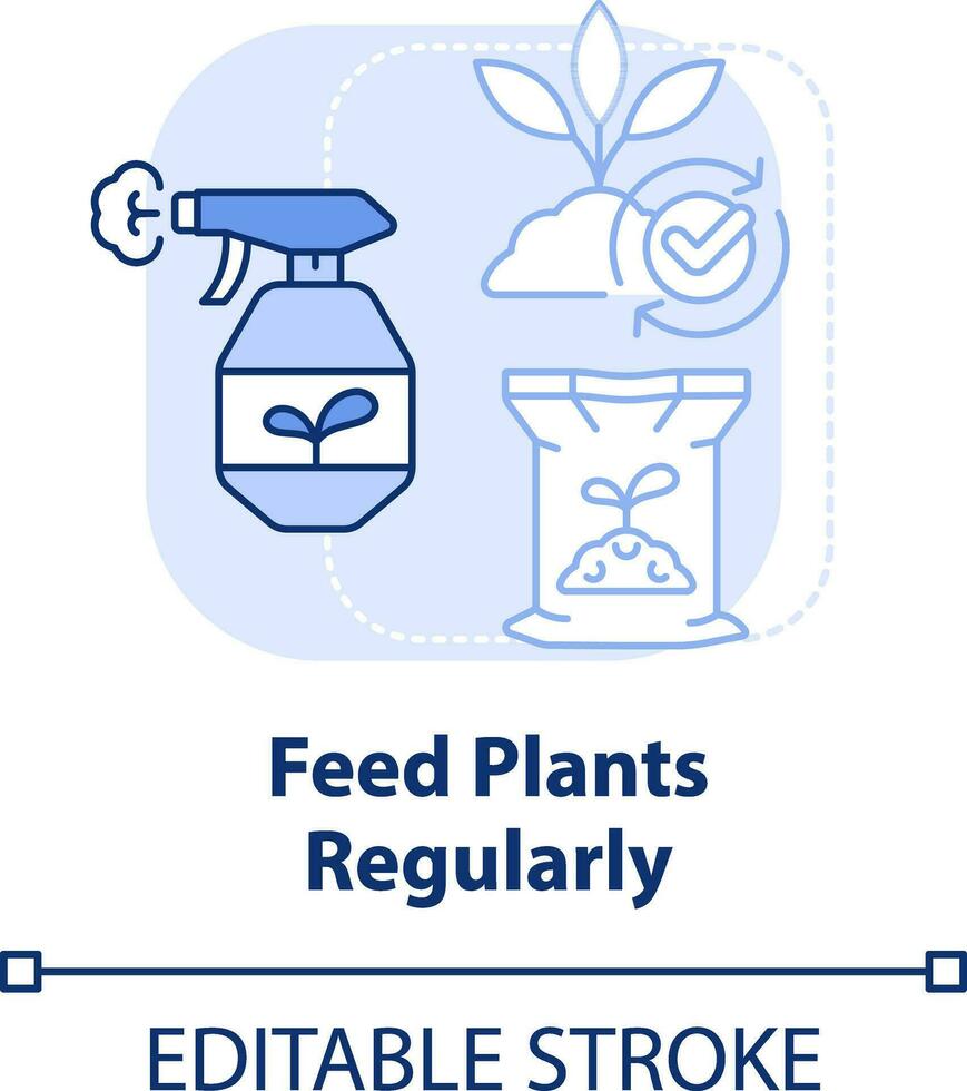 alimentar plantas regularmente ligero azul concepto icono. mejorar y aumentar creciente. jardinería resumen idea Delgado línea ilustración. aislado contorno dibujo. editable carrera vector