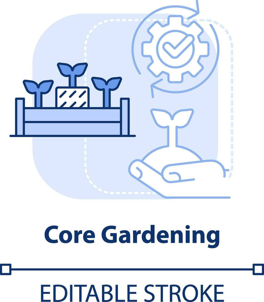 núcleo jardinería ligero azul concepto icono. elevado cama plantando añadir paja. jardinería resumen idea Delgado línea ilustración. aislado contorno dibujo. editable carrera vector