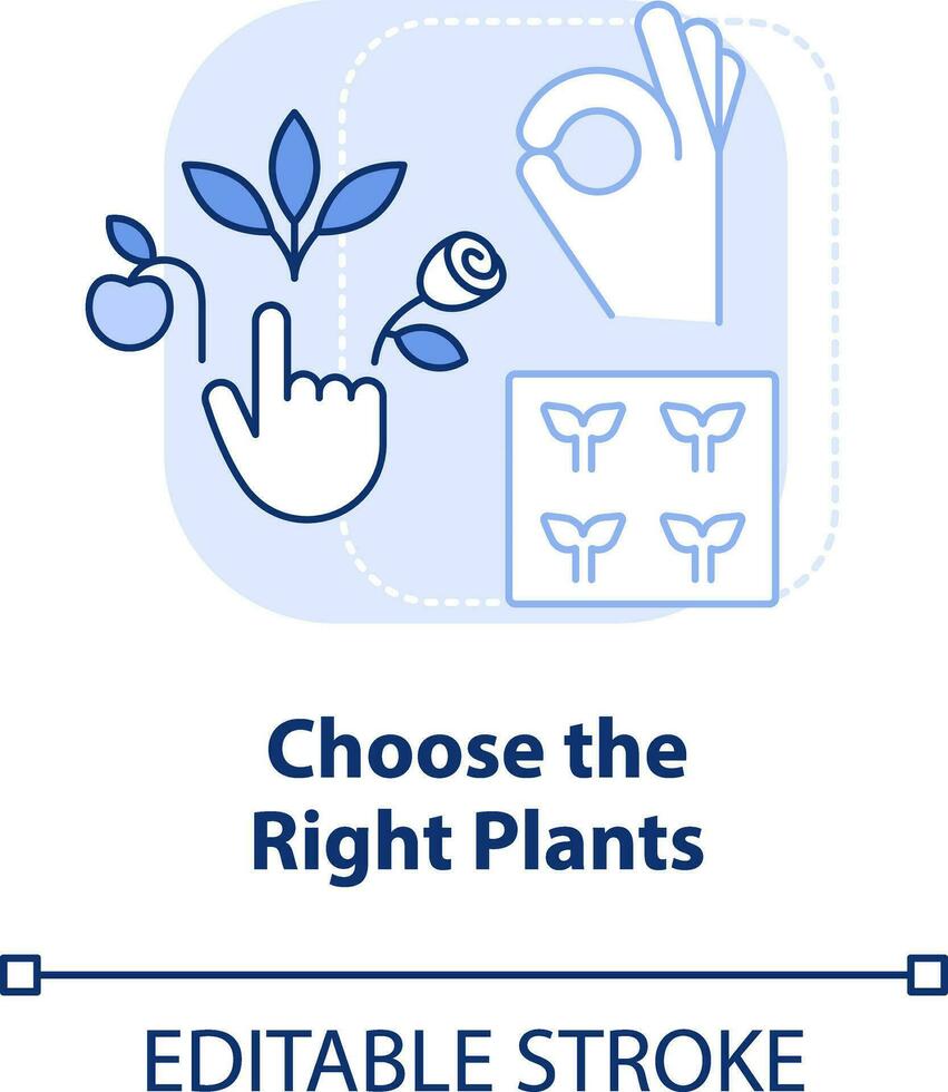 Choose right plants light blue concept icon. Place and condition. Gardening tip abstract idea thin line illustration. Isolated outline drawing. Editable stroke vector
