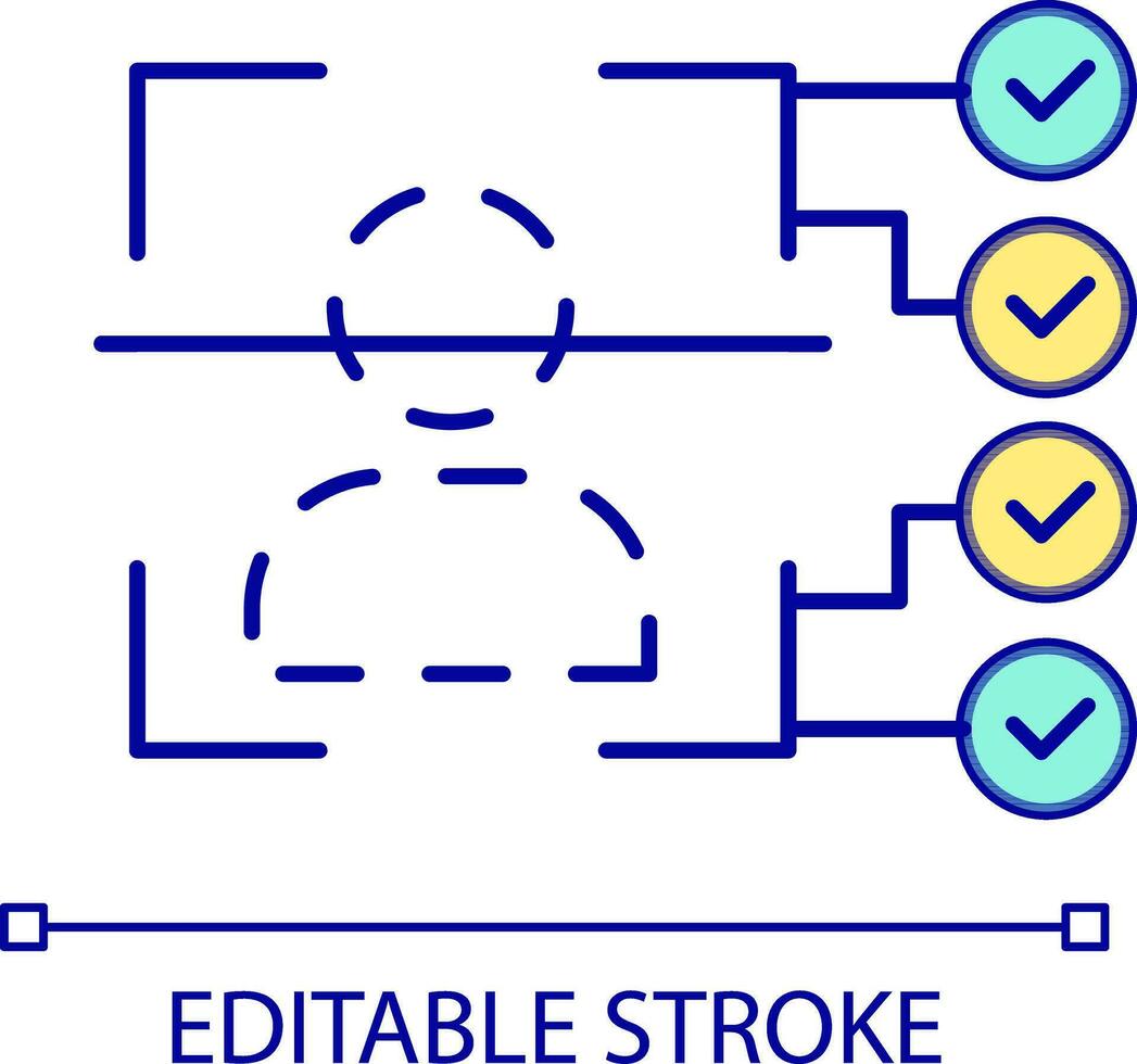 Facial recognition accuracy RGB color icon. Verification algorithms. Face matching scanner. Biometrics. Isolated vector illustration. Simple filled line drawing. Editable stroke