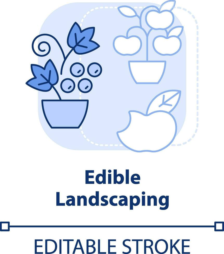 Edible landscaping light blue concept icon. Include food plants. Gardening method abstract idea thin line illustration. Isolated outline drawing. Editable stroke vector