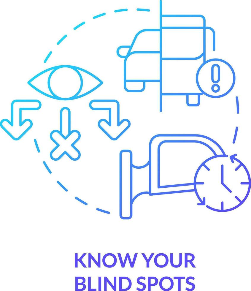 Know your blind spots blue gradient concept icon. View mirror. Driving safety for commercial driver abstract idea thin line illustration. Isolated outline drawing vector