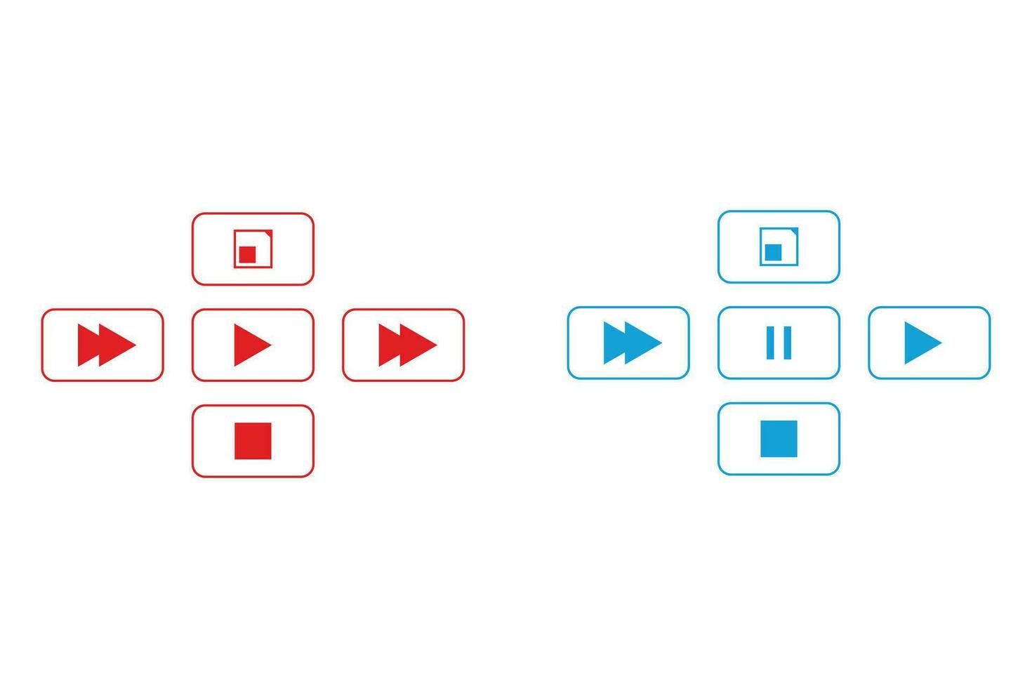 a set of buttons for applications start stop rewind pause and record vector