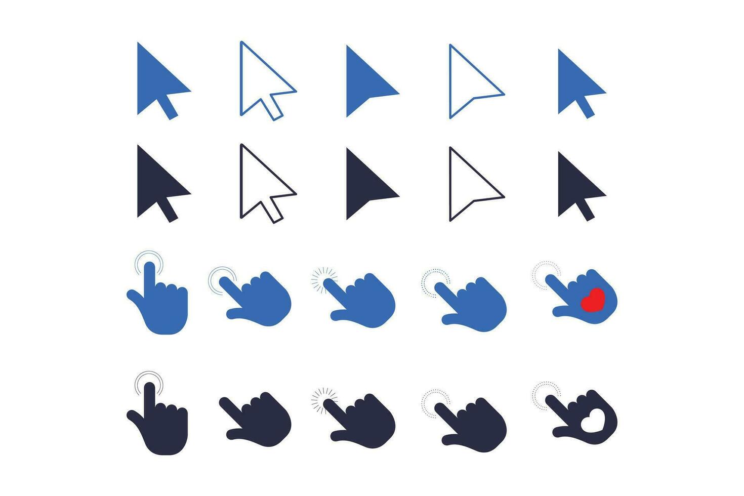 flat style cursor icon collection in many shapes vector