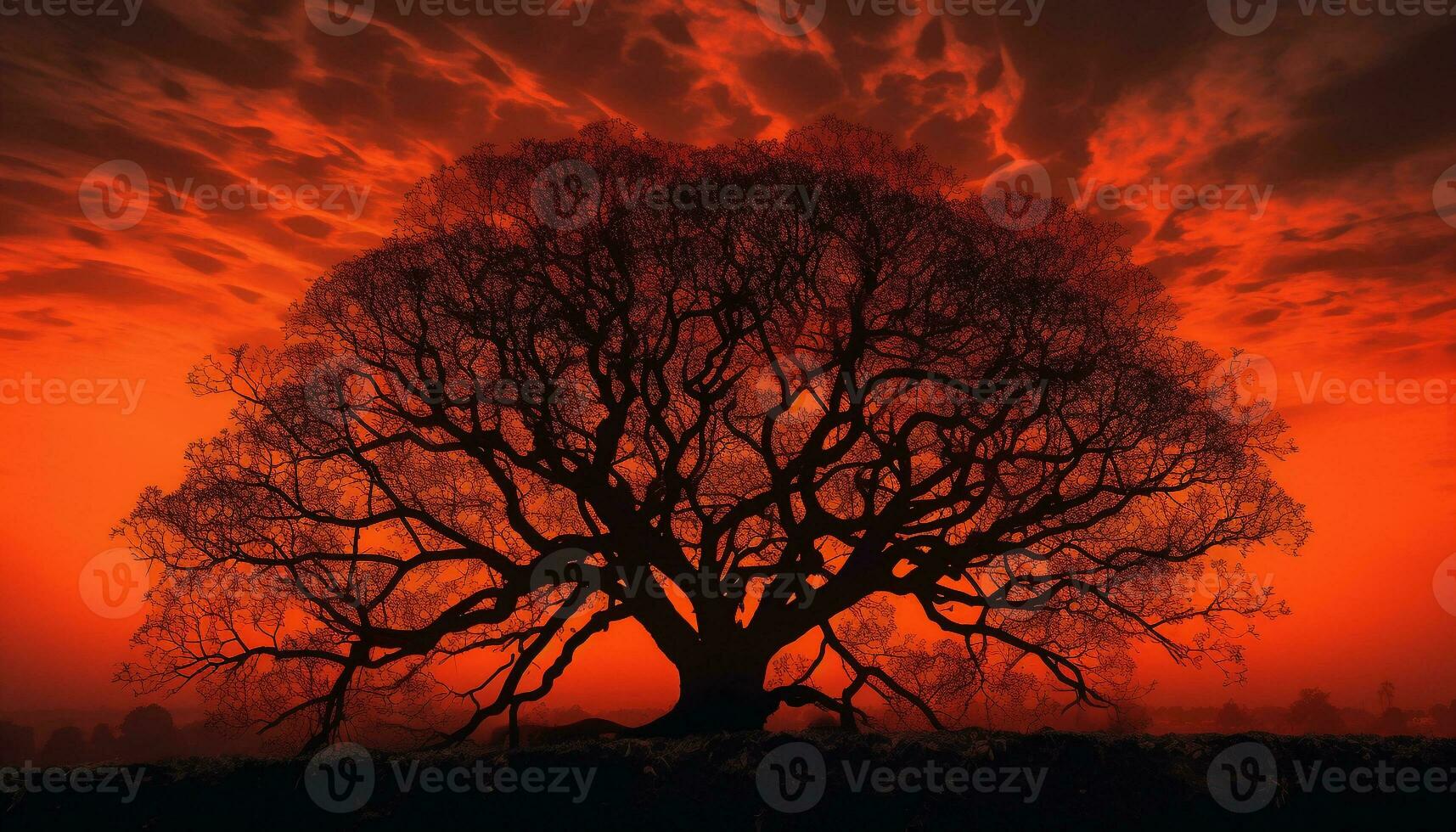 silueta de acacia árbol espalda iluminado a oscuridad generado por ai foto