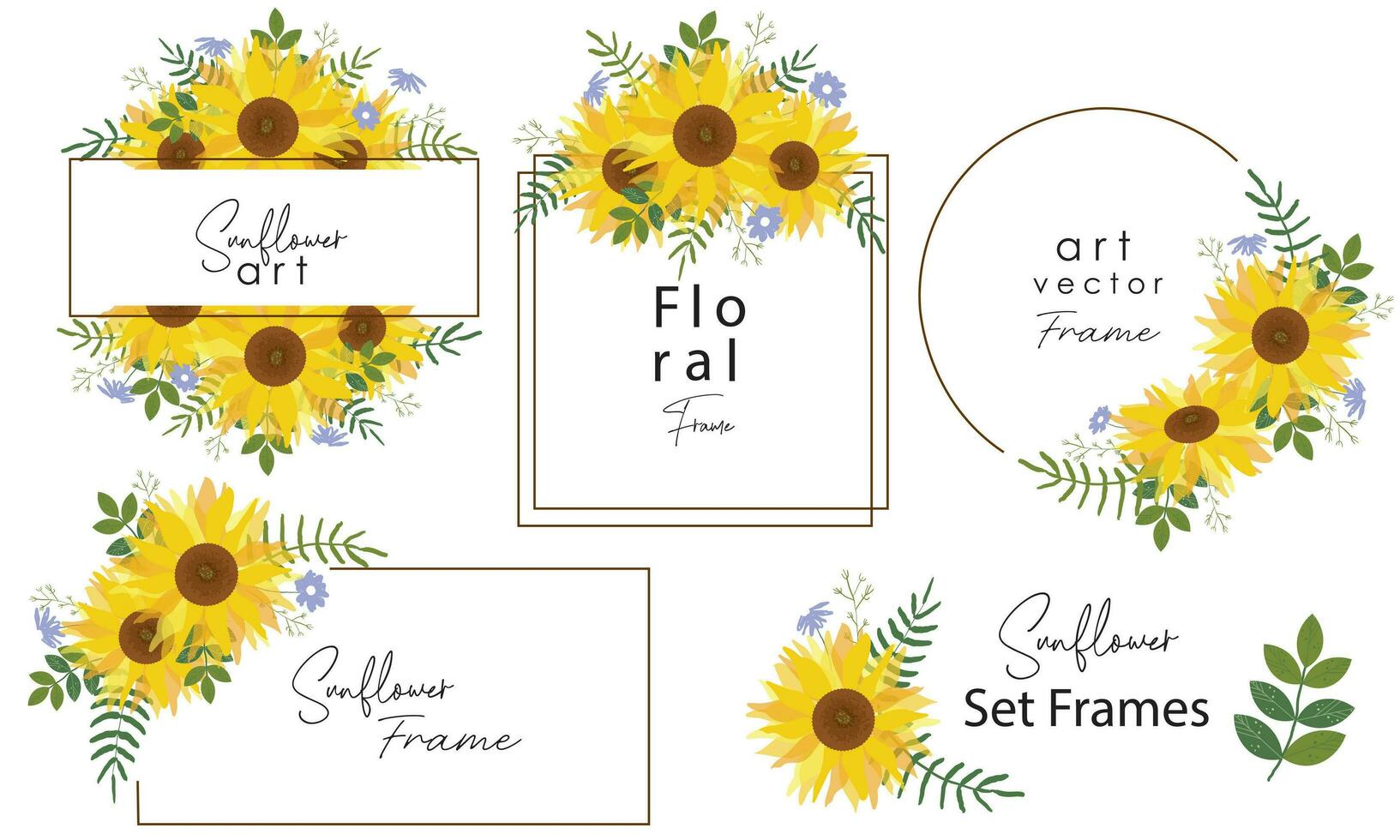 Sunflower wreath and badge vector set
