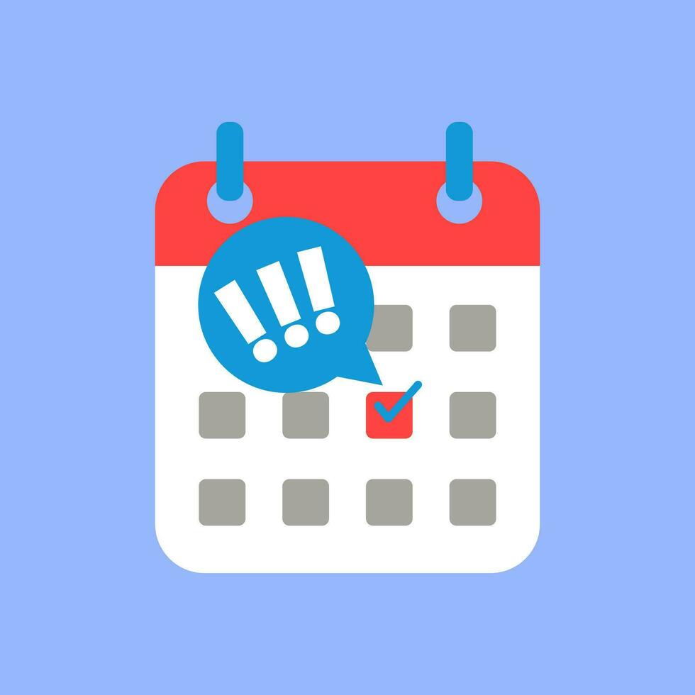 Event reminder on a calendar with deadline mark in red color.  Event reminder notification icon calendar vector flat illustration