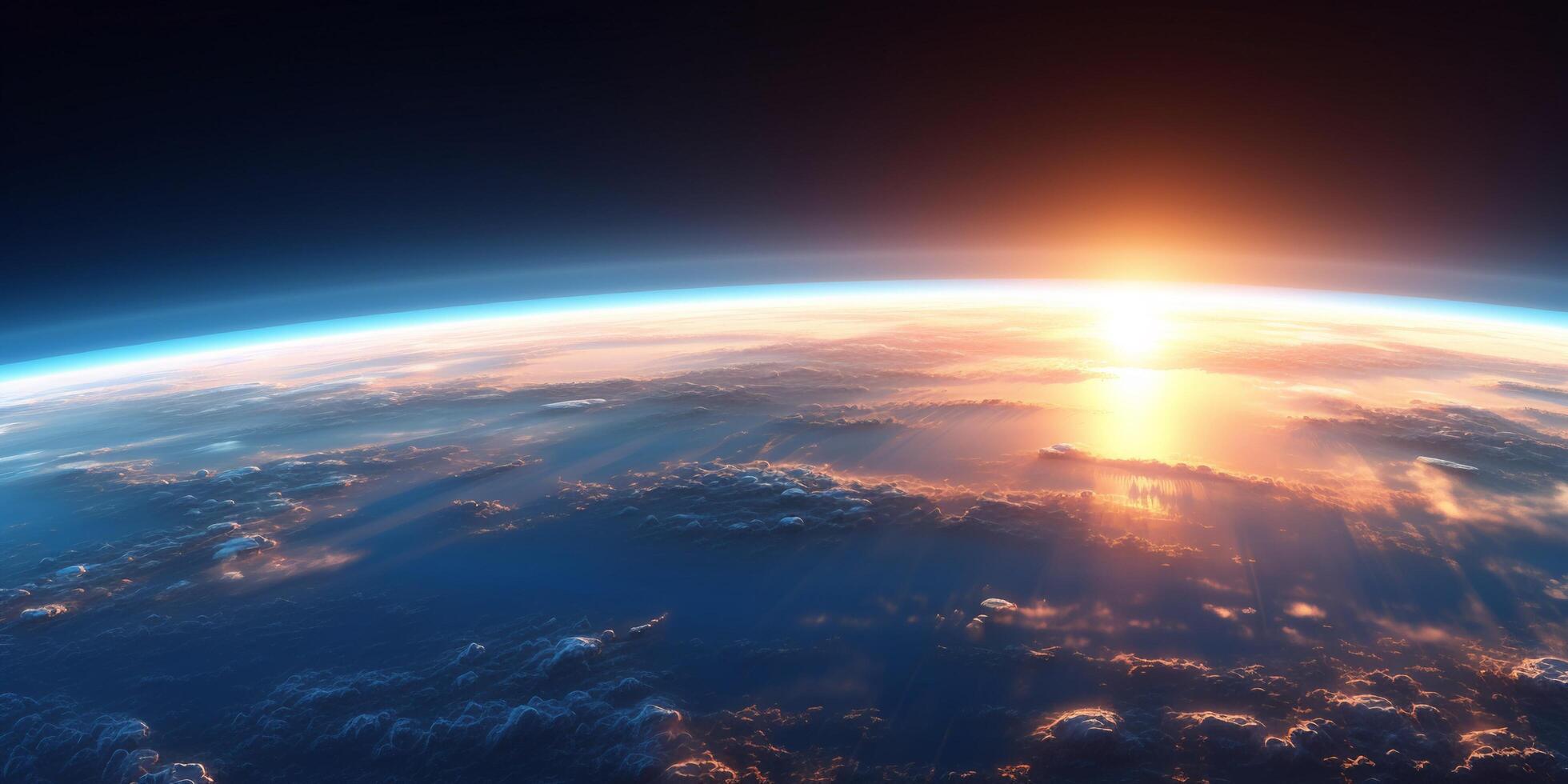 View of the planet Earth during sunrise with . photo