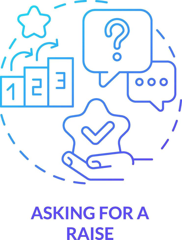 Asking for raise blue gradient concept icon. Essential life skill abstract idea thin line illustration. Increasing compensation. Accomplishments. Isolated outline drawing vector