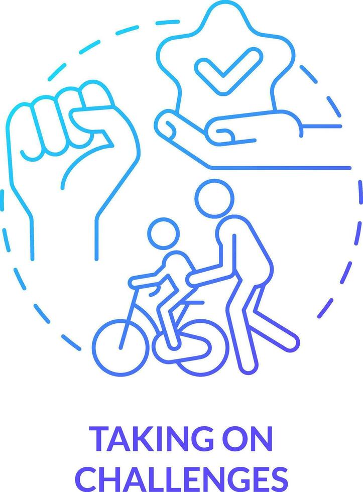 Taking on challenges blue gradient concept icon. Life skill for child abstract idea thin line illustration. Emotional strength. Overcome obstacles. Isolated outline drawing vector