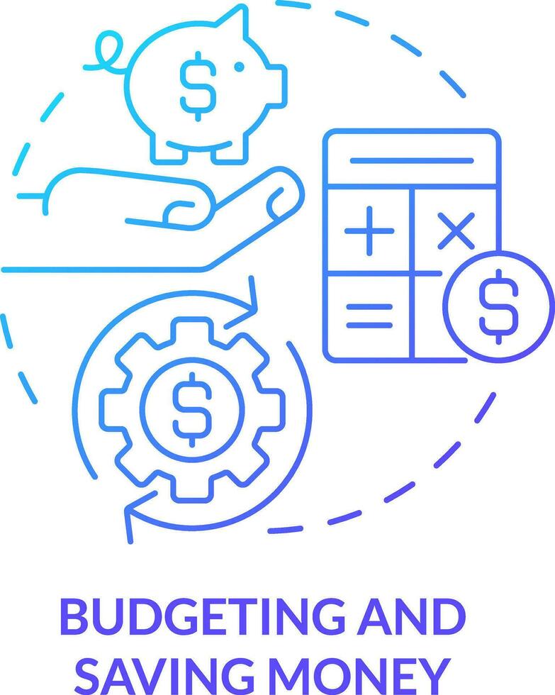 Budgeting and saving money blue gradient concept icon. Basic life skill abstract idea thin line illustration. Calculate income, expenses. Isolated outline drawing vector