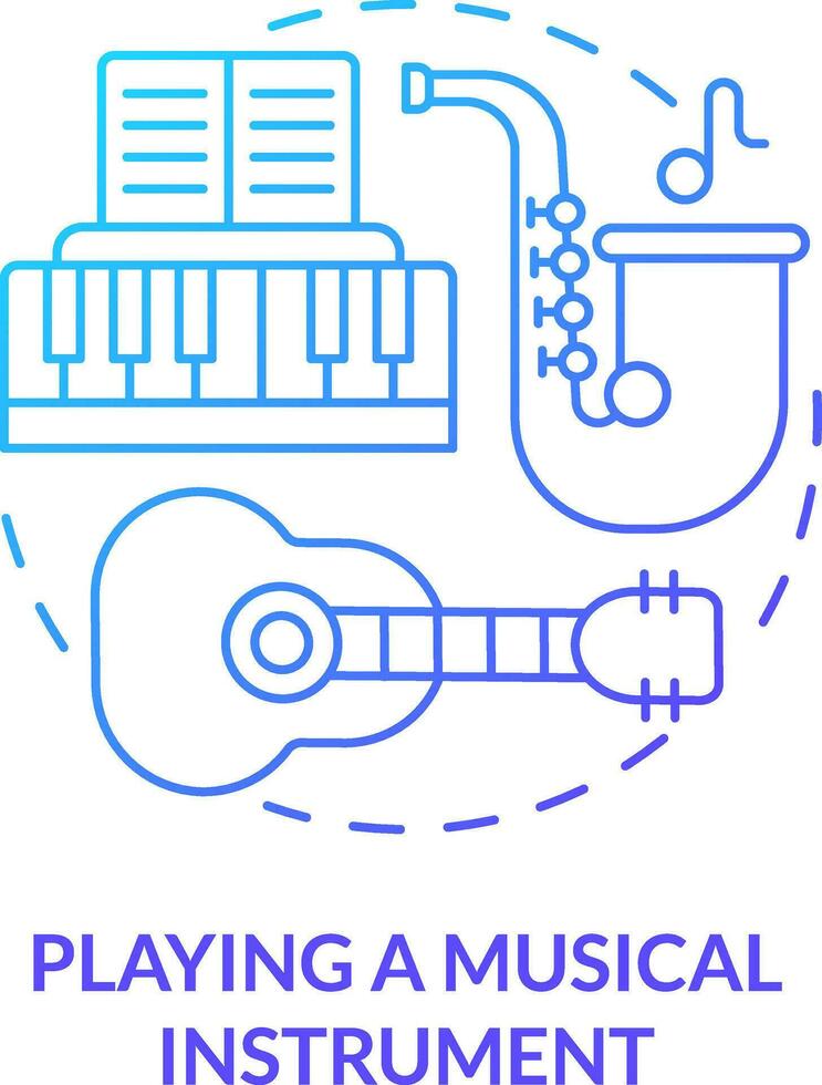 Playing musical instrument blue gradient concept icon. Personal development abstract idea thin line illustration. Hobby for musicians. Isolated outline drawing vector