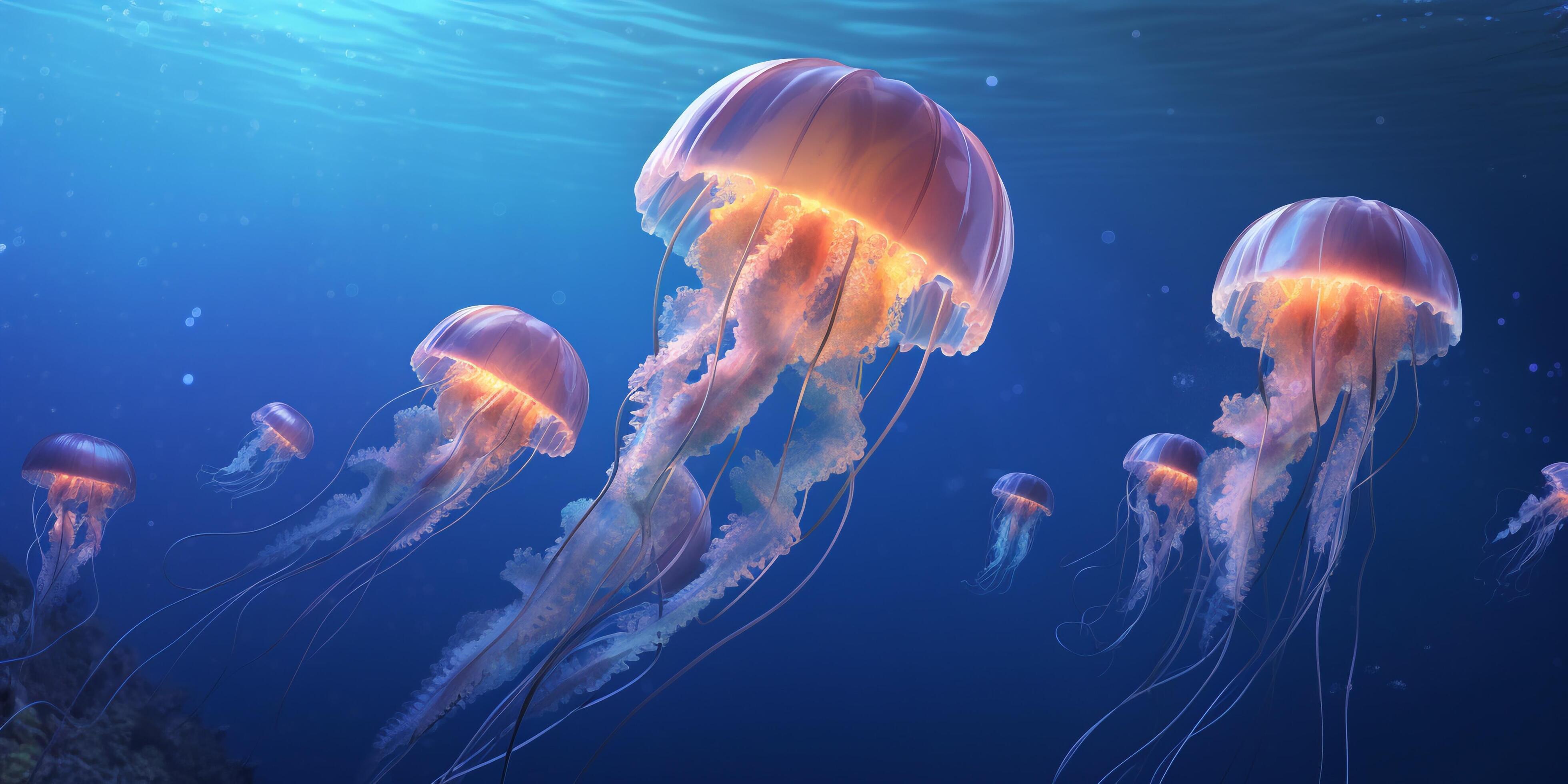 Jellyfish swimming in the ocean with . 24769513 Stock Photo at Vecteezy