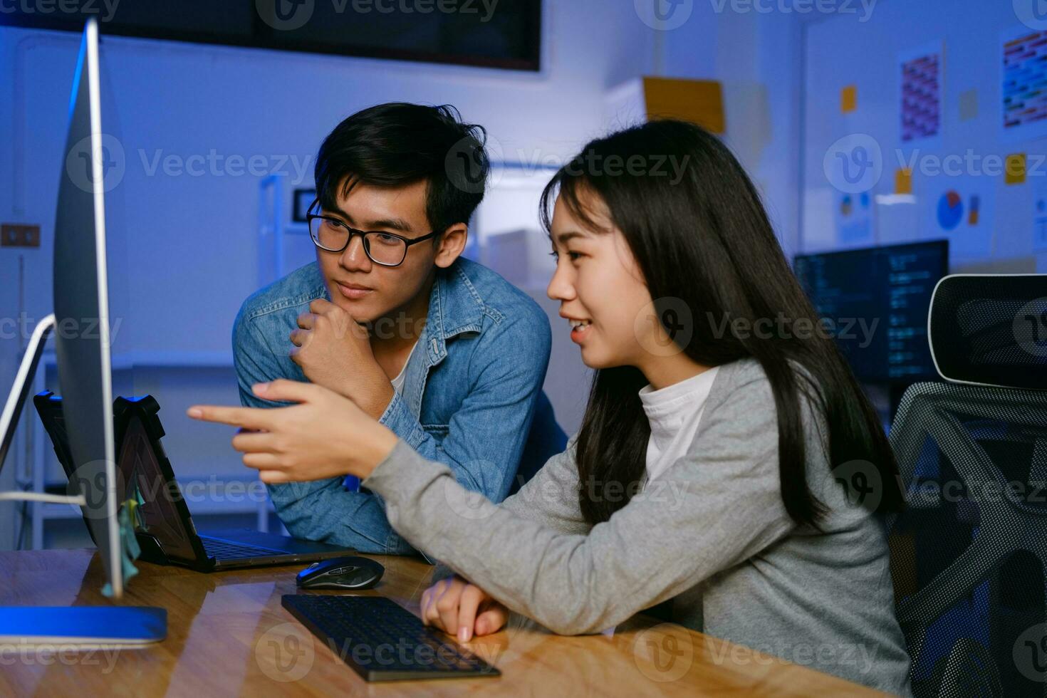 Programming development technology work at night. photo
