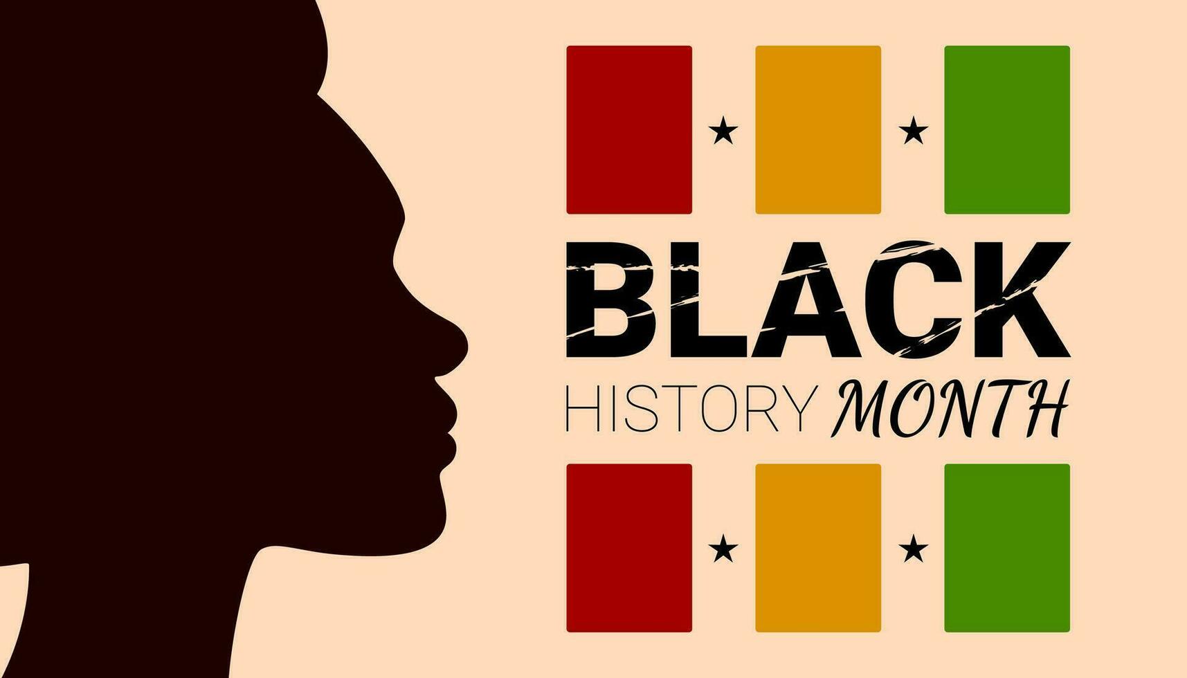 negro historia mes bandera con negro mujer cara perfil y texto con nacional color de África bandera, negro historia mes celebracion póster. vector