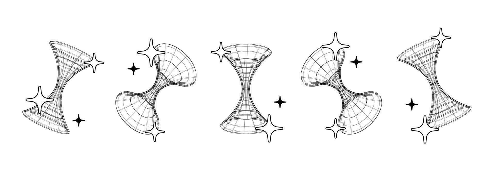 de moda conjunto de y2k retro futurismo elementos, diamantes y túneles, 3d estructura metálica modelos, dimensional gráfico diseño formas vector