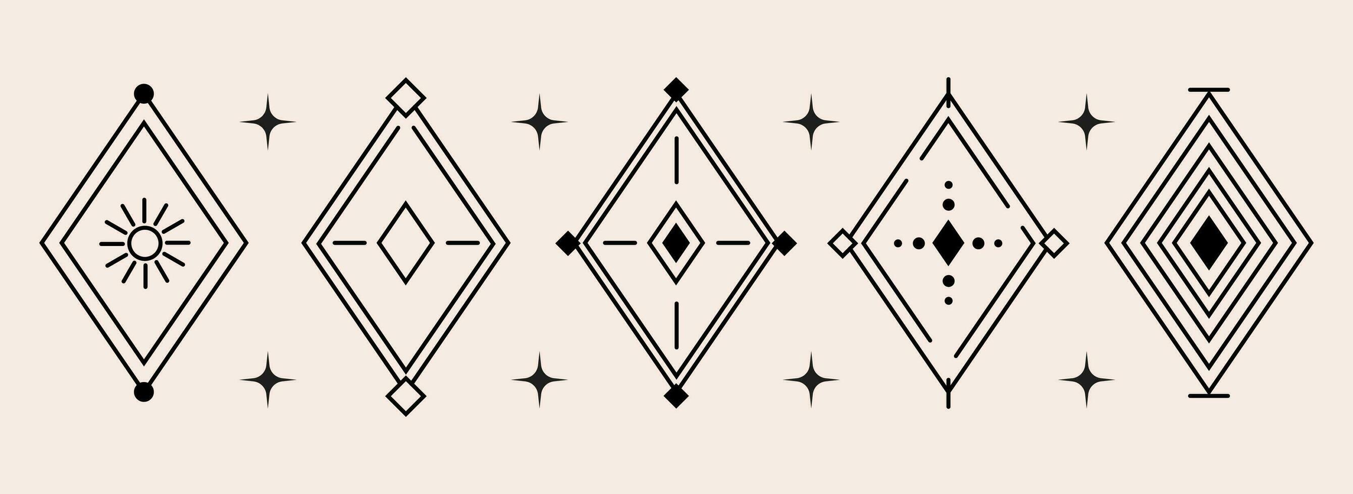 Set of abstract decorative rhombus figures, vector design elements, shapes for tattoos and other graphic decorations.