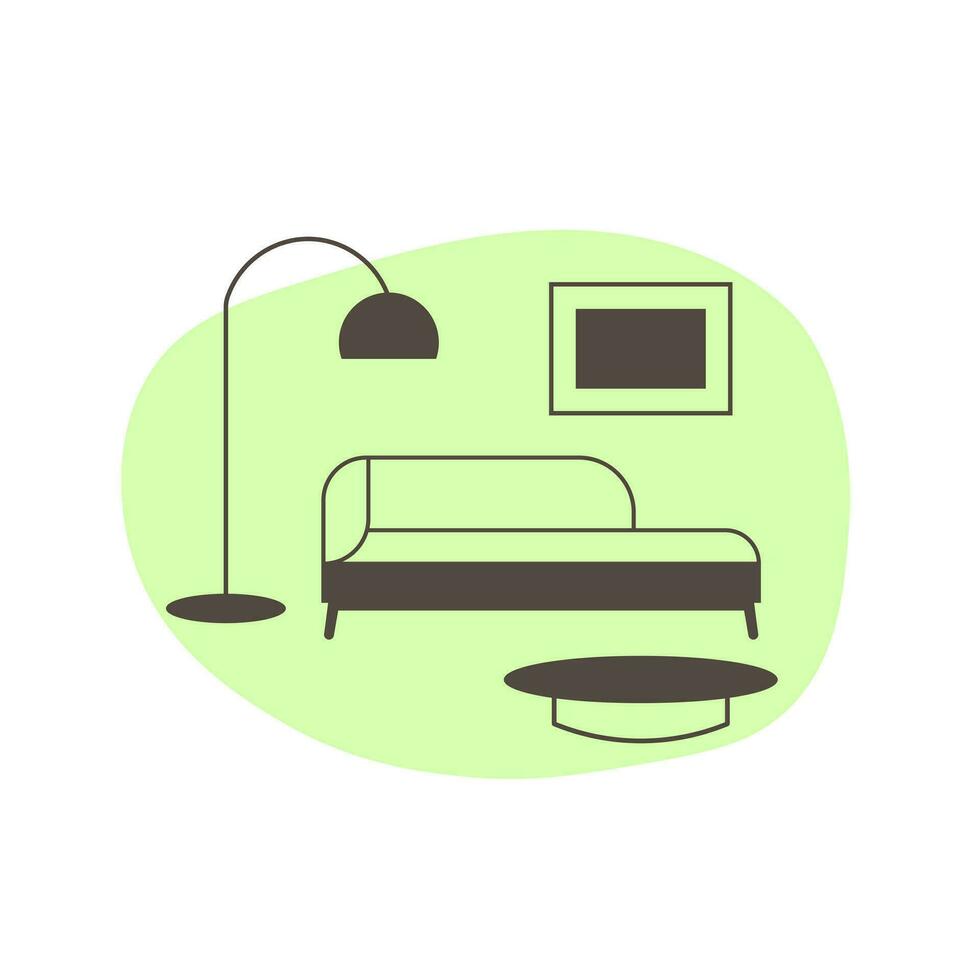 Interior icon in flat style. Furniture vector icon on abstract figure background.