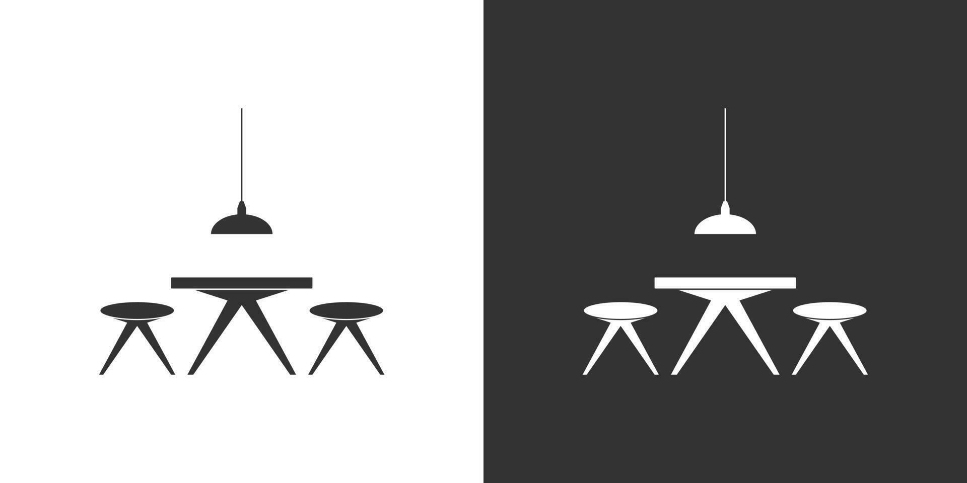 Table and chairs icon. Furniture vector icon. Black and white design